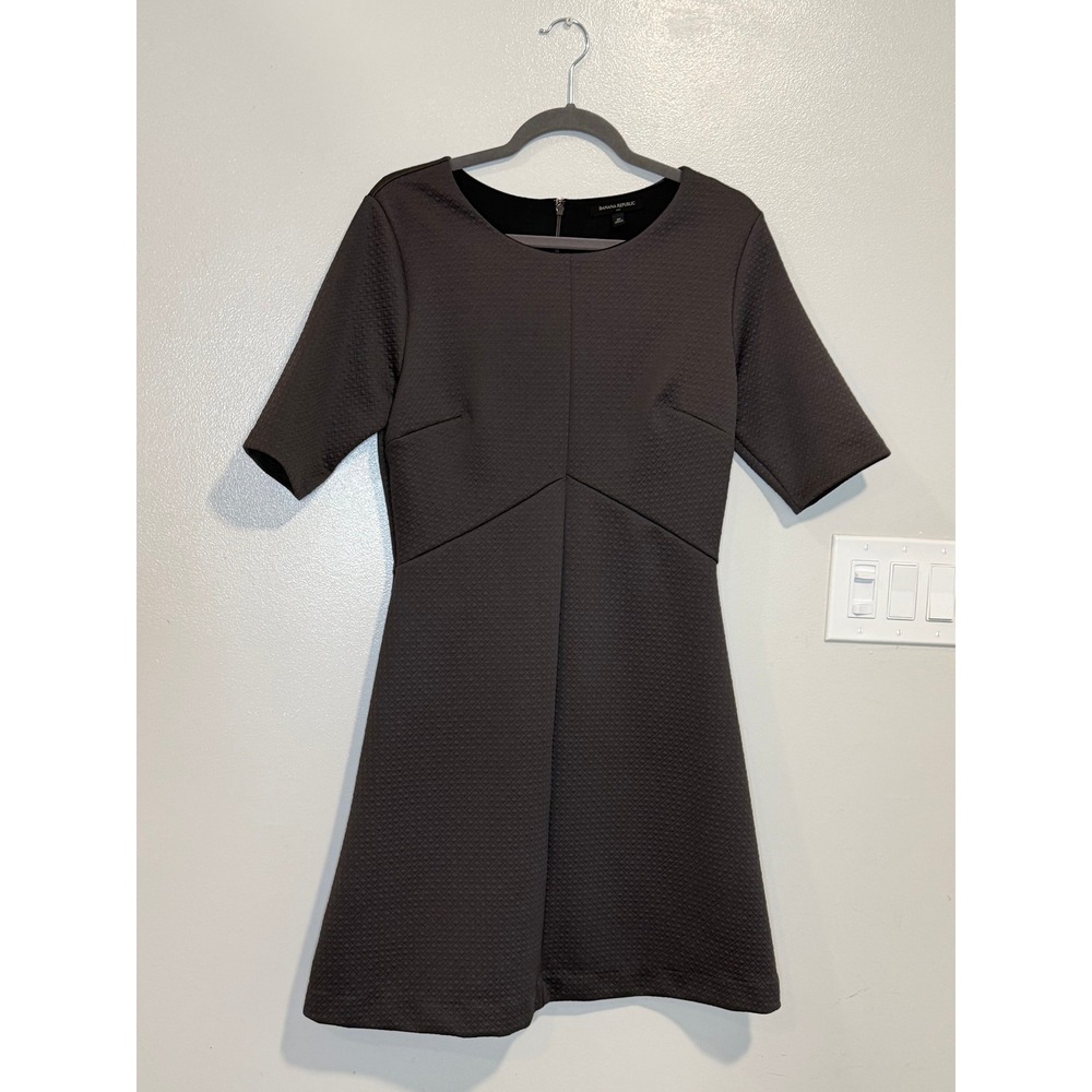 Banana Republic Womens Grey Textured Matelasse Fit Flare Dress Short Sleeve 10